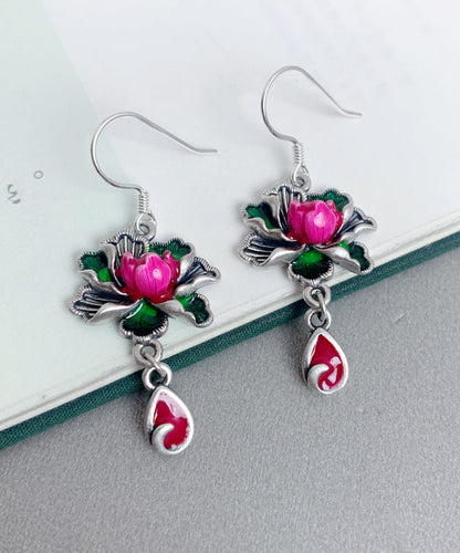 Rose Sterling Silver Lotus Watch Drop Tassel Drop Earrings