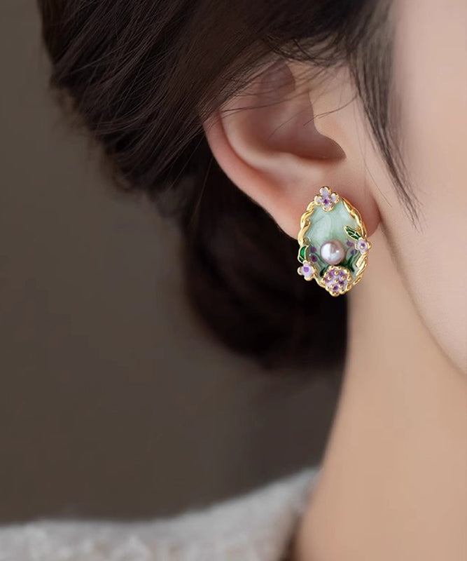 Classy Rainbow Copper Overgild Pearl Stud Earrings