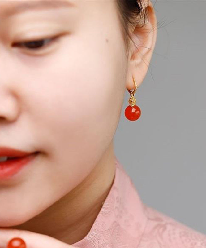 Red Sterling Silver Overgild Zircon Inlay Agate Drop Earrings