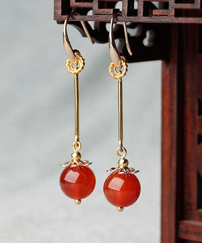 Red Agate Original Design 14k Gold Drop Earrings