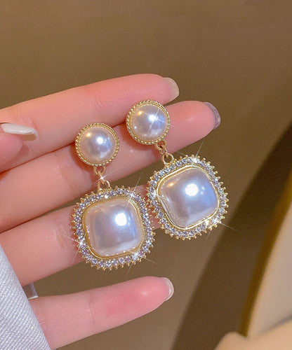 Modern Gold Copper Alloy Zircon Pearl Drop Earrings