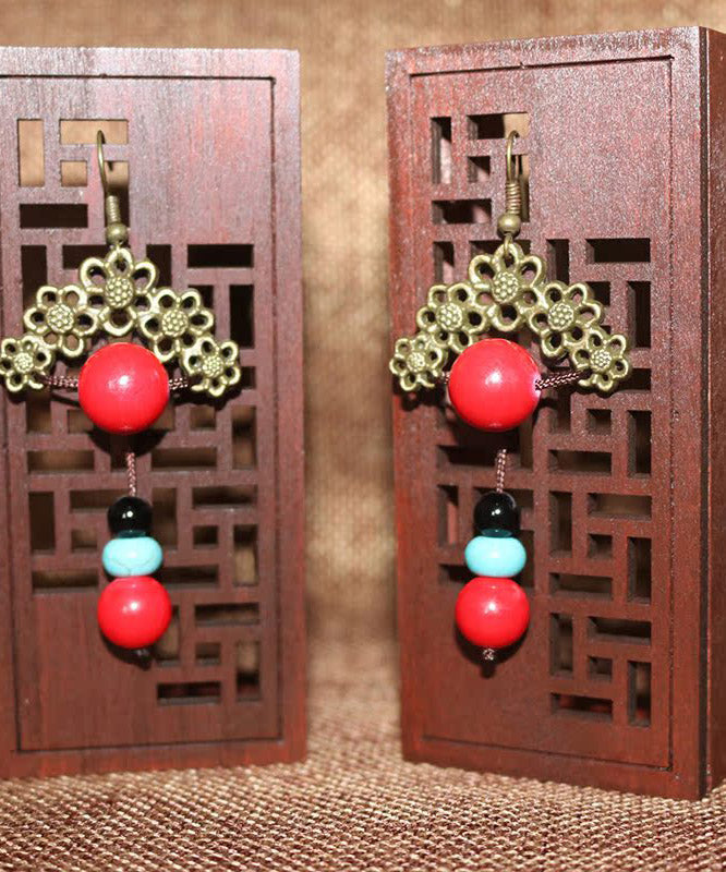 Red Sterling Silver Turquoise Gem Stone Agate Drop Earrings