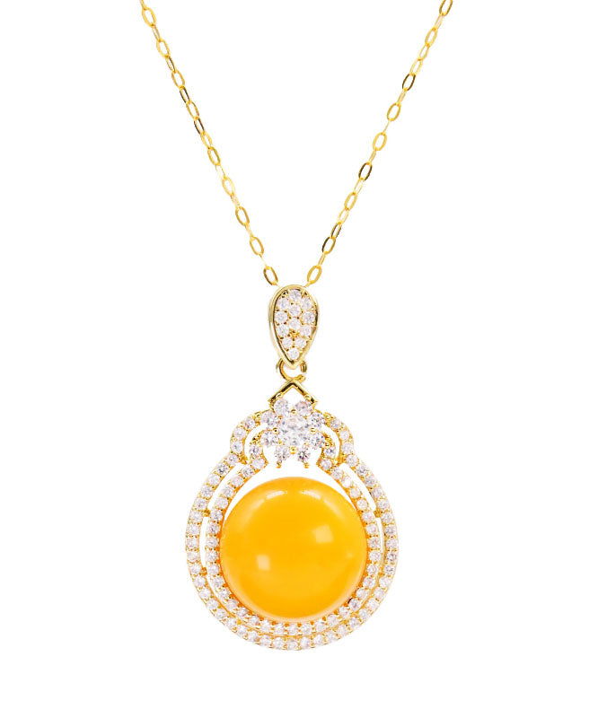 Yellow Sterling Silver Zircon Beeswax Pendant Necklace