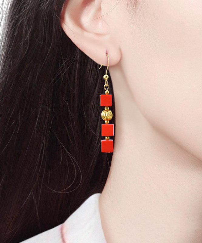 Red 14k Gold Cinnabar Candy Drop Earrings