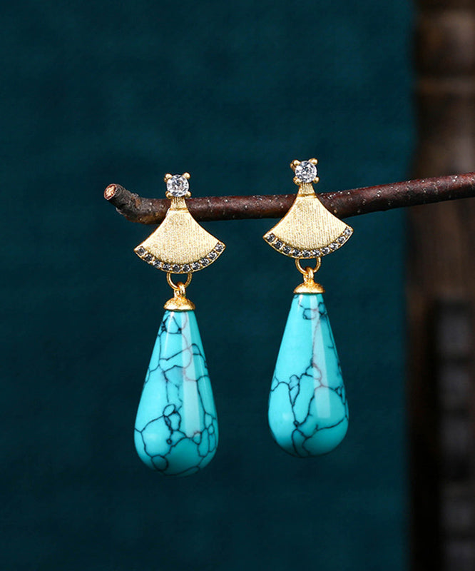 Light Green Copper Overgild Zircon Turquoise Water Drop Drop Earrings