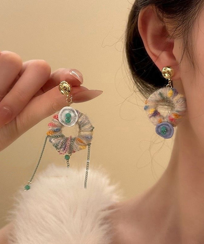Alloy Asymmetrical Knitting Wool Tassel Drop Earrings