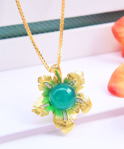 Retro Green Sterling Silver Inlaid Jade Pendant Necklace