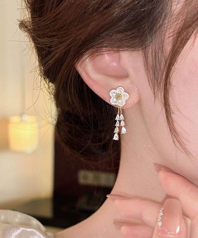 Stylish Gold Copper Alloy Zircon Water Drop Tassel Drop Earrings