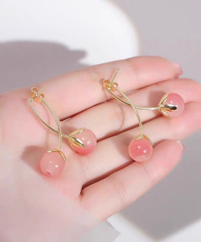 Peach Sterling Silver Overgild Resin Tomato Hoop Earrings