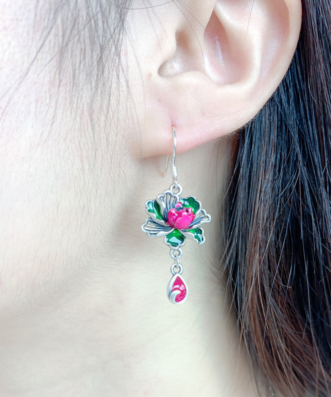 Rose Sterling Silver Lotus Watch Drop Tassel Drop Earrings