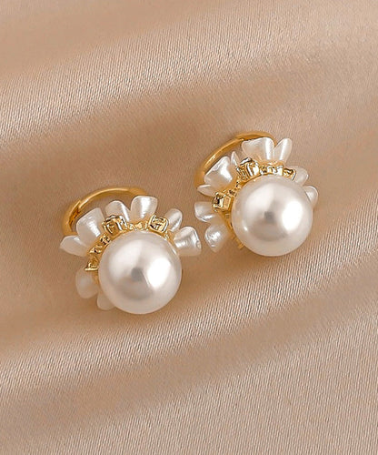 New Gold Copper Alloy Zircon Pearl Hoop Earrings