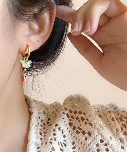 Retro Rainbow Copper Alloy Enamel Butterfly Stud Earrings