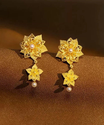 Gold Sterling Silver Overgild Pearl Drop Earrings
