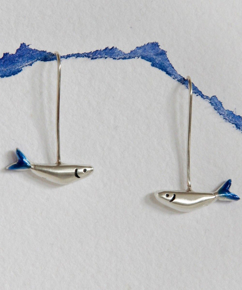Original Small Fish Handmade Silver Enamel Earrings