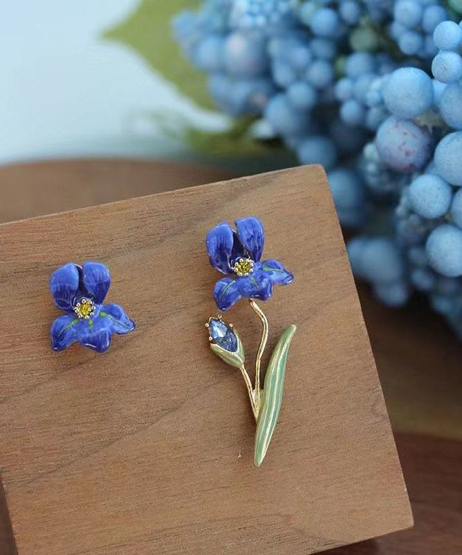 Blue Alloy Zircon Drop Earrings