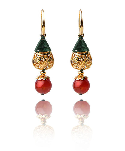 Unique Red Agate Droplet Shape 14k Gold Drop Earrings