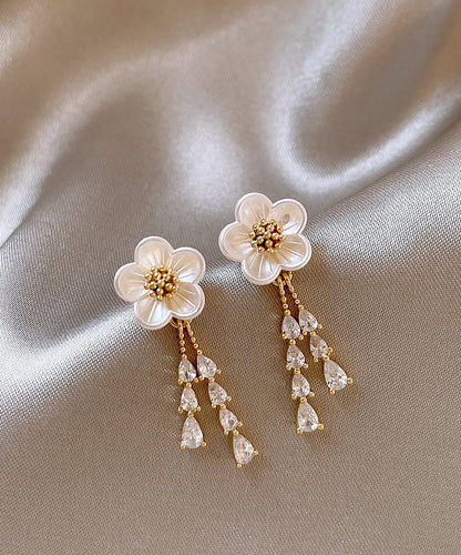 Stylish Gold Copper Alloy Zircon Water Drop Tassel Drop Earrings