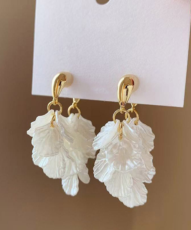 White Copper Alloy Petal Tassel Hoop Earring