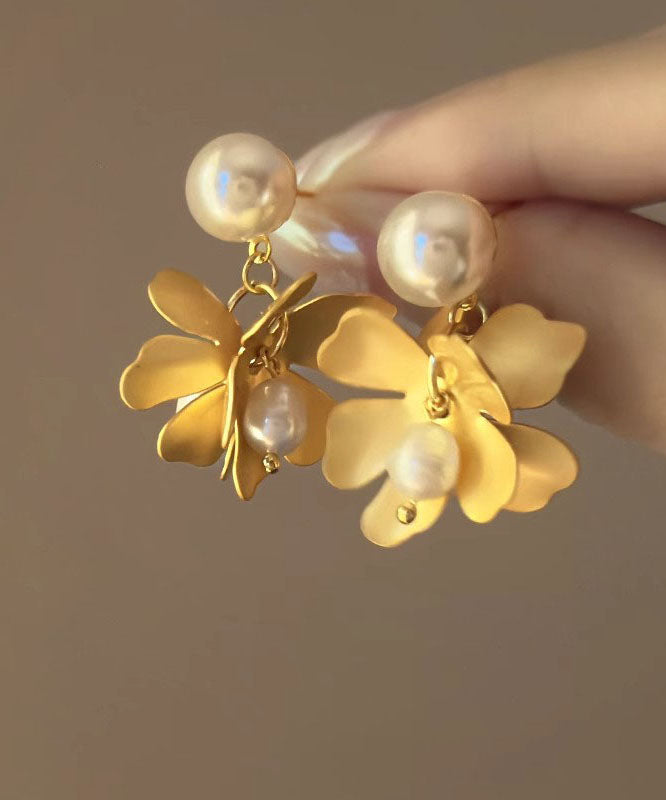 Style Gold Metal Overgild Pearl Stud Earrings