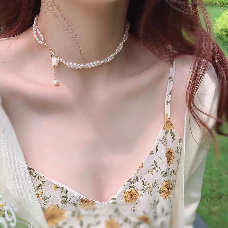 Modern White Alloy Double Layered Pearl Gratuated Bead Necklace