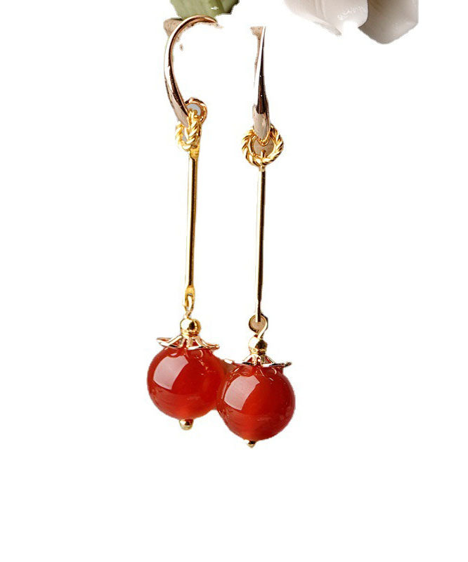 Red Agate Original Design 14k Gold Drop Earrings