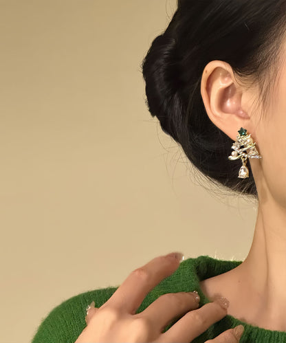 New Gold Copper Alloy Zircon Christmas Tree Water Droplet Drop Earrings