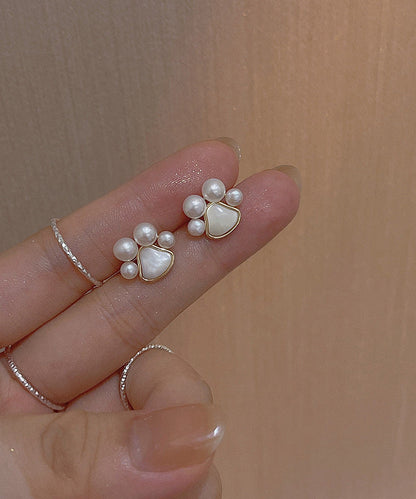 Modern White Copper Alloy Pearl Shell Cat's Paw Stud Earrings