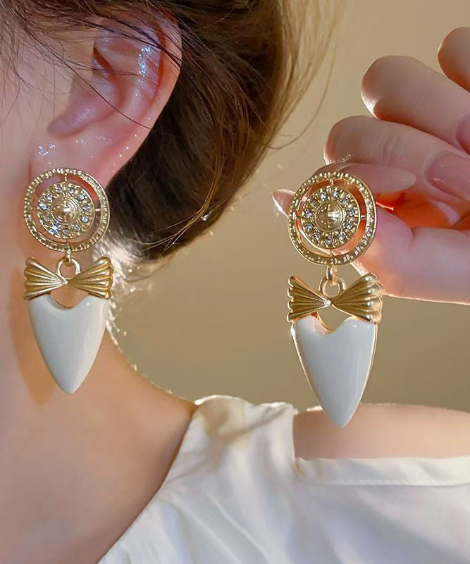 Gold Copper Alloy Zircon Bow Love Drop Earrings