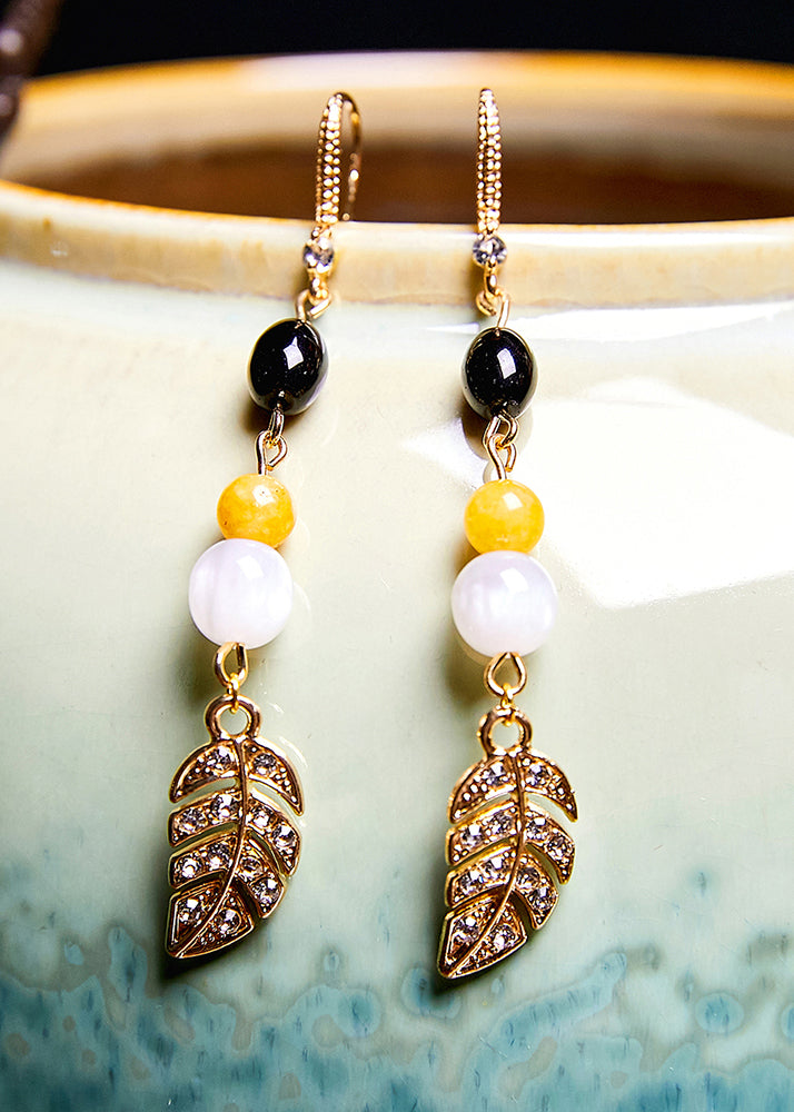 Zircon Leaf 14k Gold Drop Earrings New Style