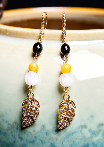 Zircon Leaf 14k Gold Drop Earrings New Style