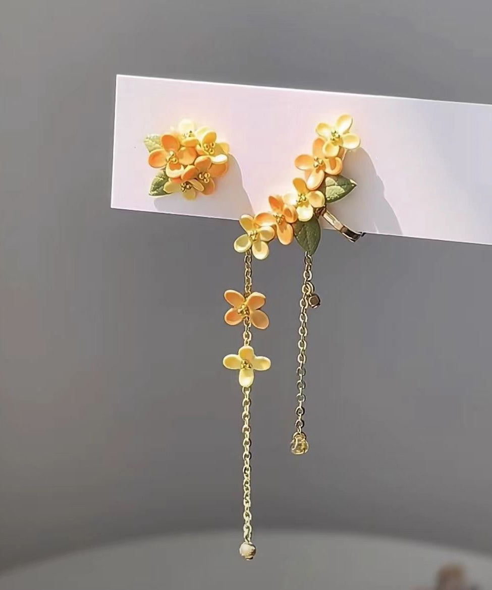 Yellow Alloy Osmanthus Tassel Drop Earrings