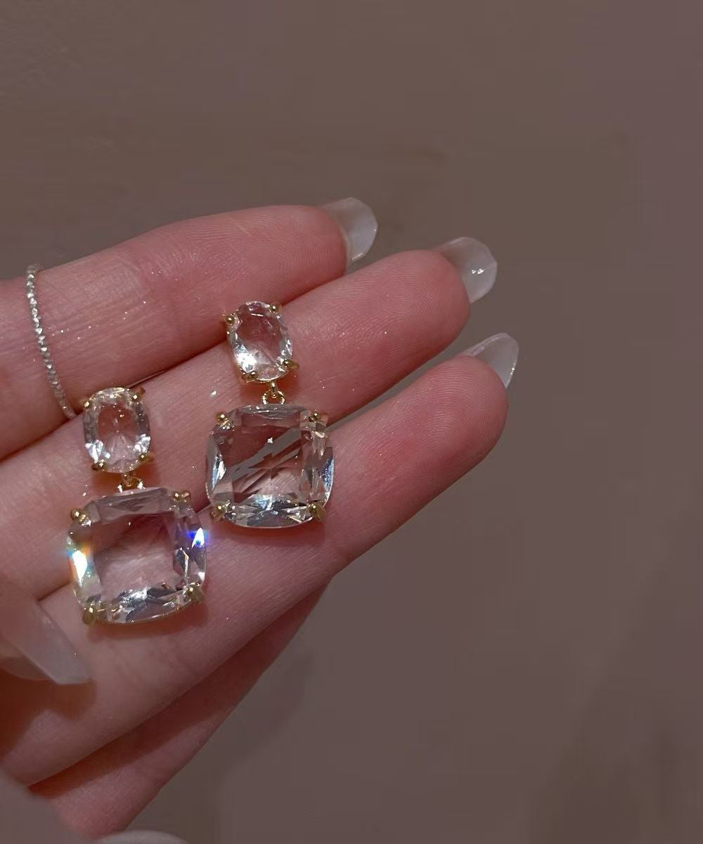 Uniquetransparent Alloy Square Crystal Stud Earrings