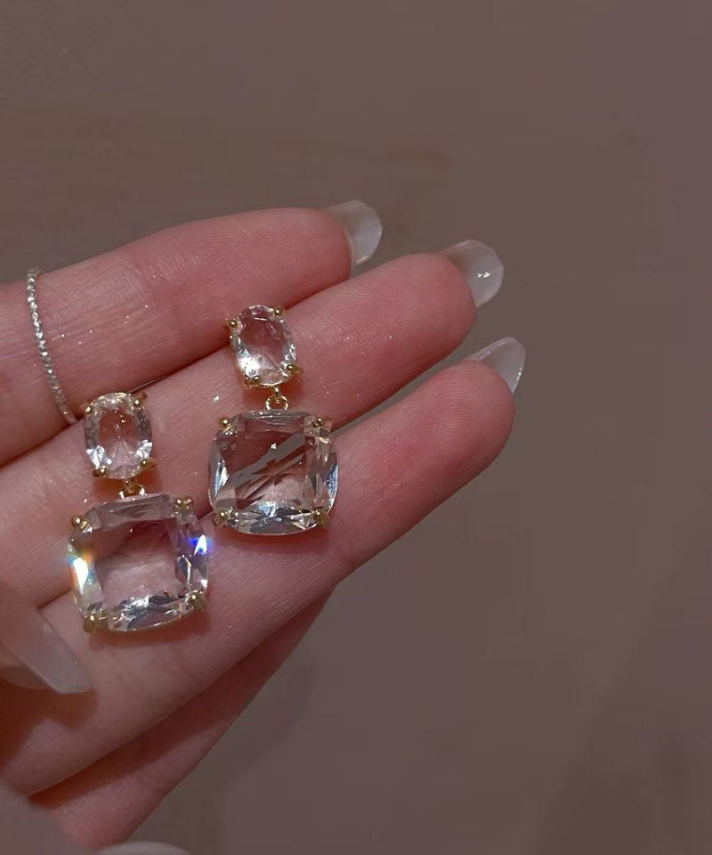 Uniquetransparent Alloy Square Crystal Stud Earrings
