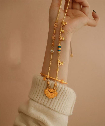 Fine Ancient Gold Butterfly Peal Pendant Necklace