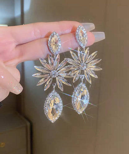 White Alloy Zircon Water Droplet Drop Earrings