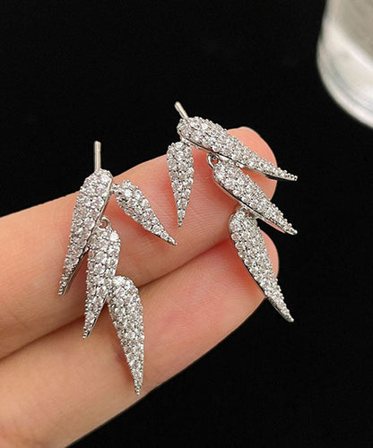 Silk Sterling Silver Bamboo Leaves Stud Earrings