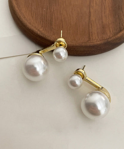 White Sterling Silver Alloy Pearl Stud Earrings