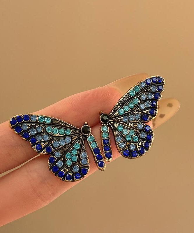 Dark Blue Sterling Silver Overgild Butterfly Stud Earrings