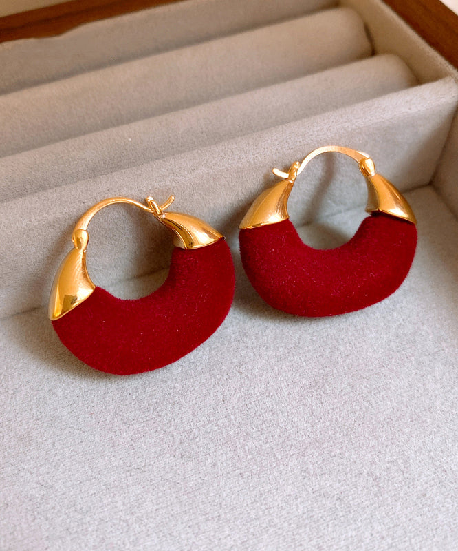 Vogue Red Copper Alloy Flocking U-shape Hoop Earrings