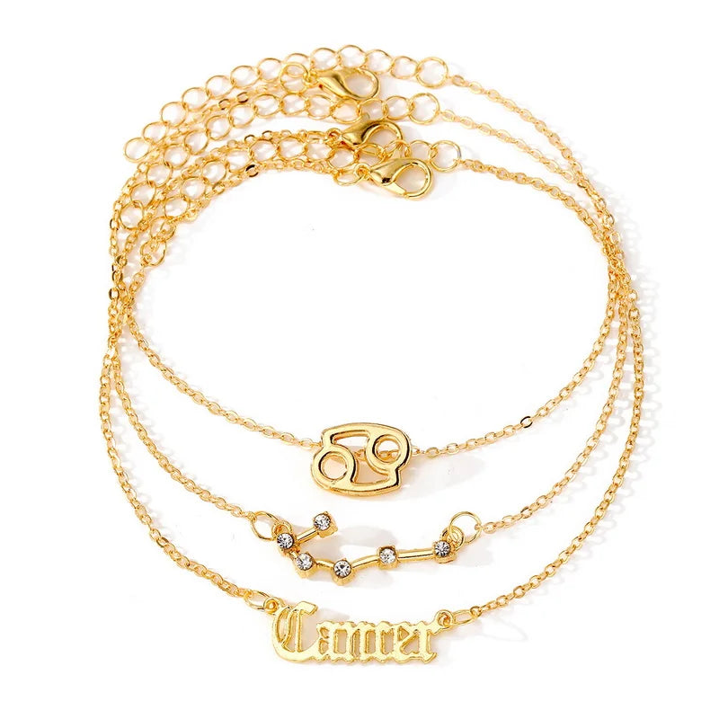 Celestial Trio: Star Zodiac Anklet Set