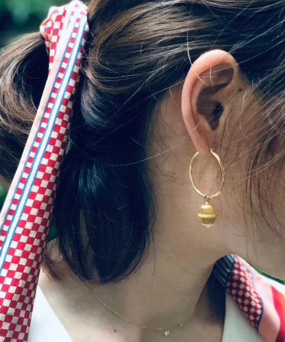 Gold Stainless Steel Overgild Ball Hollow Out Ball Hoop Earrings