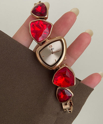 Stylish Red Stainless Steel Alloy Asymmetrical Crystal Watches