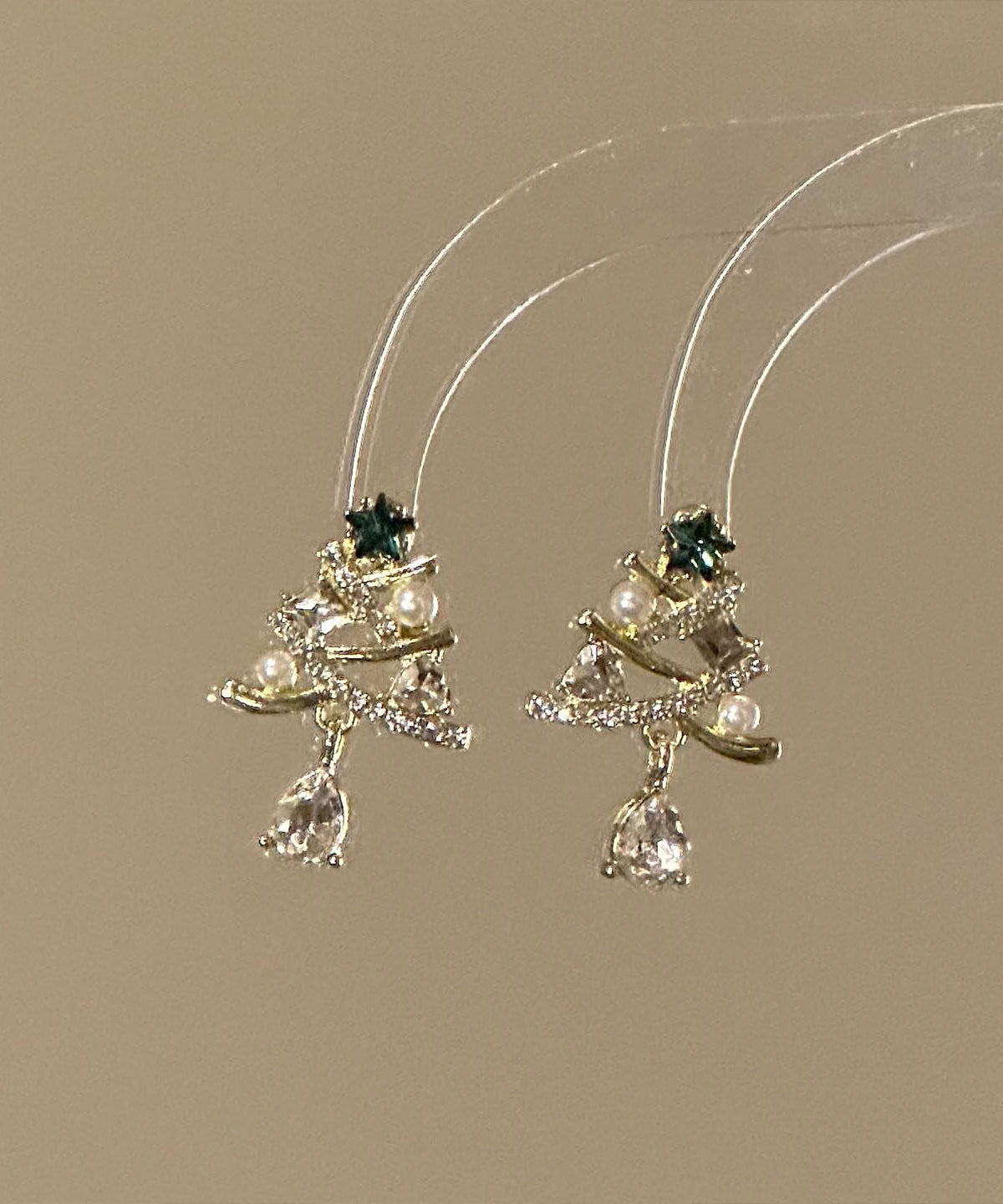New Gold Copper Alloy Zircon Christmas Tree Water Droplet Drop Earrings