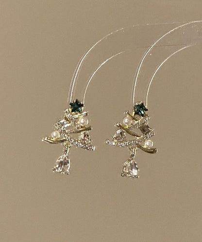 New Gold Copper Alloy Zircon Christmas Tree Water Droplet Drop Earrings