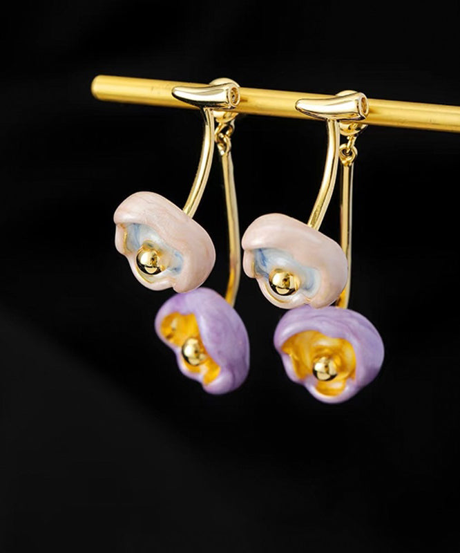 Retro Multicolor Copper Overgild Enamel Drip Glaze Drop Earrings