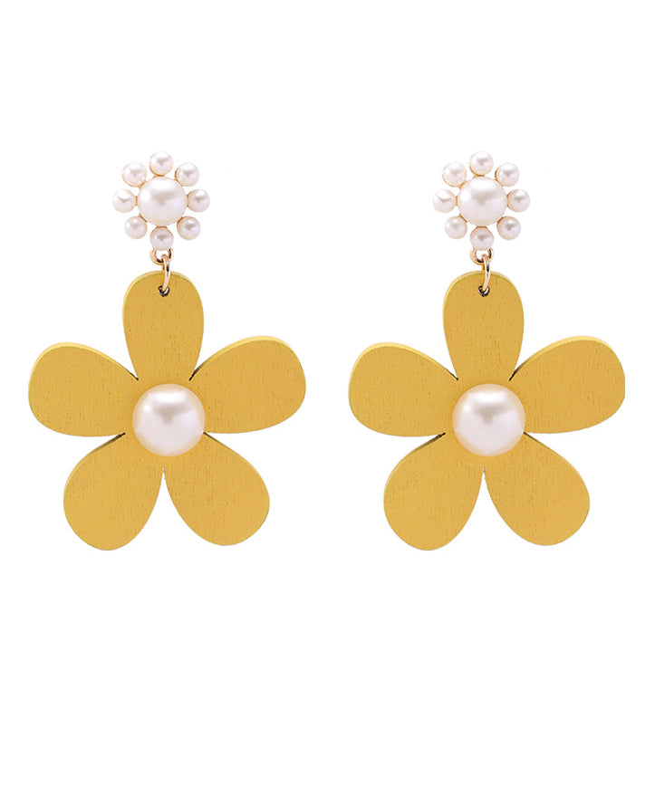 Classy Yellow Daisy Pearl Drop Earrings