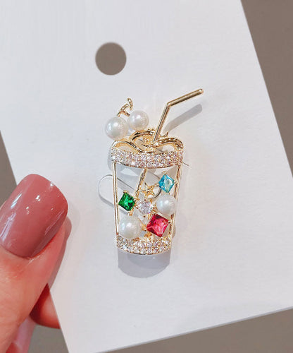 Rainbow Zircon Pearl a Cup of Lemon Fruit Brooches