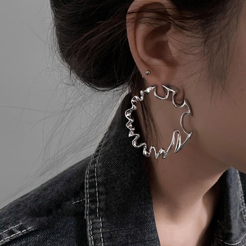 Silk Metal Asymmetrical Exaggeration Hoop Earrings
