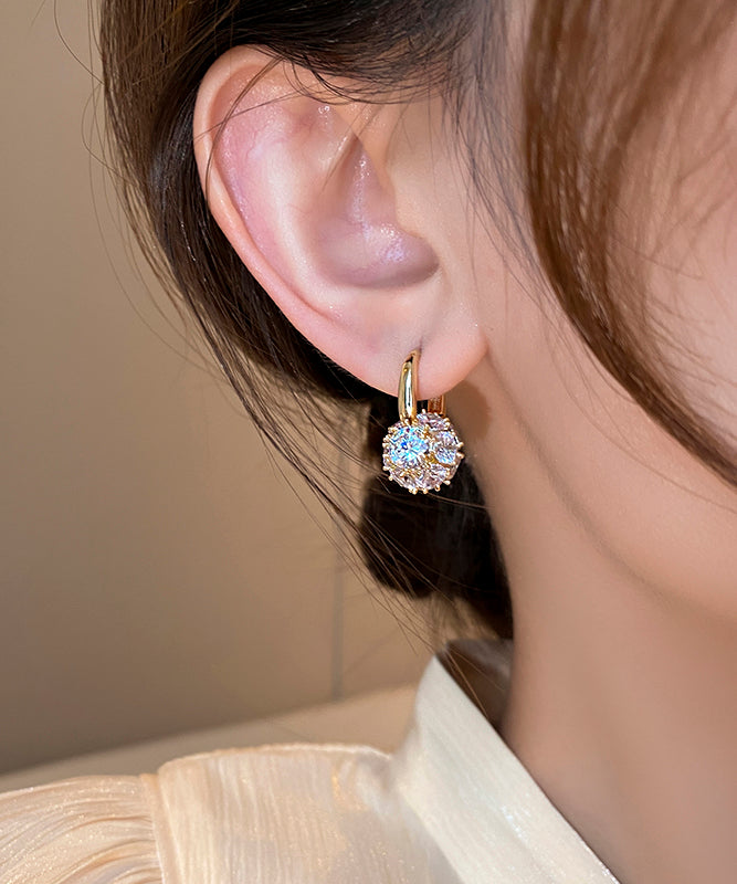 Gold Copper Alloy Zircon Spherical Hoop Earrings