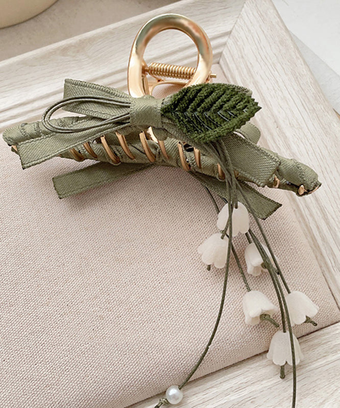 Unique Army Green Alloy Bow Lily of the Valley Tassel Hairpin